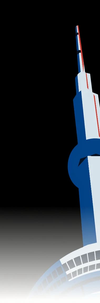 Canadian landmark illustration (CN Tower) representing Commenda's Canada incorporation service
